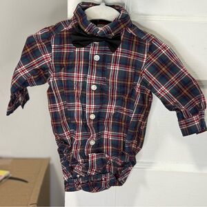 Carter's Red and Blue Plaid Button-Down Shirt with Bow Tie